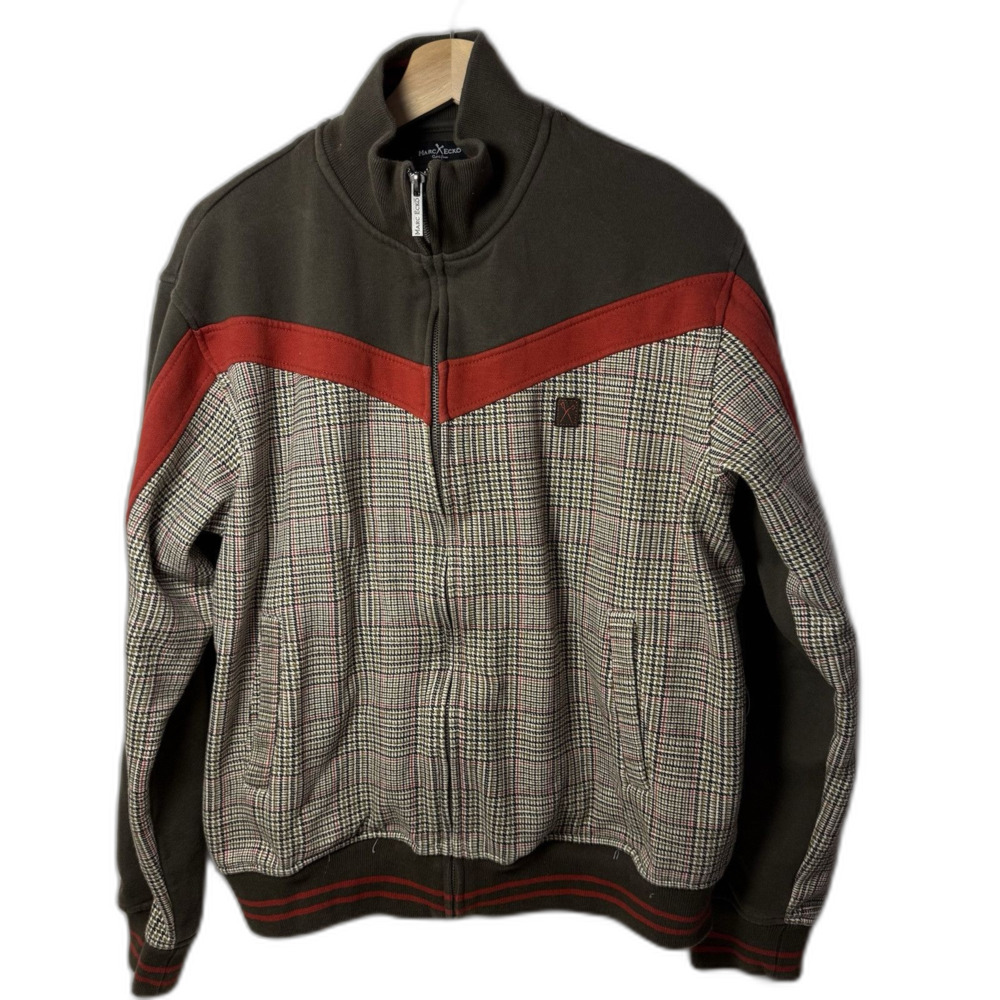 Marc Ecko Sweater Cut & Sew Men's Lg Plaid Zip Classic Tennis Preppy Y2K Track